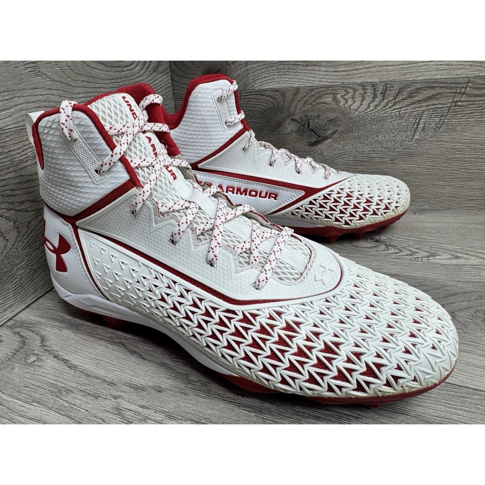 Under Armour Men's  Size 13 Hammer MC White/Red Football Cleats